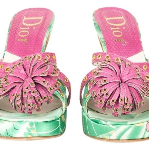 Dior Green and Pink Floral Pom Grommet Platform - Picture 1 of 6